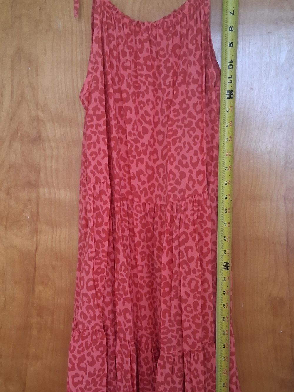 Made In Italy Coral Pink Leopard Print Midi Dress Elastic Neckline Viscose Size? - Picture 6 of 7
